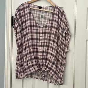 NWT purple plaid tie front top size 3